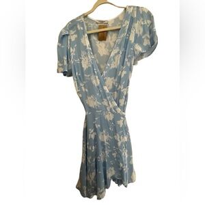 Solemn Baby Blue and White Floral Wrap Around Boutique Brand Dress  Size L